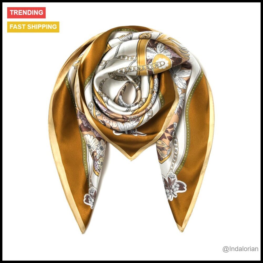 Large Square Silk Scarf Elegant Lightweight Shawl Headwrap Versatile Accessory